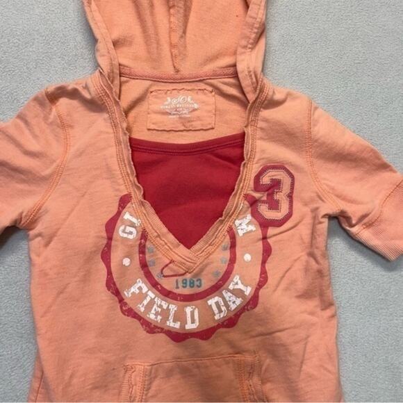 SO Pullover Short Sleeve Hoodie Top coral peach pink y2K Girl’s Size 10 - Picture 2 of 10